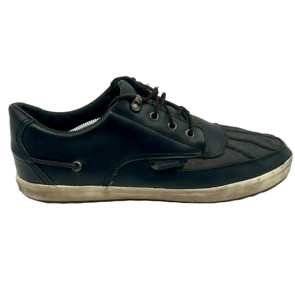 Polo‎ Ralph Lauren Ramiro Shoes Men 13 Leather Duck Boat Sneaker Casual Black - Picture 2 of 9
